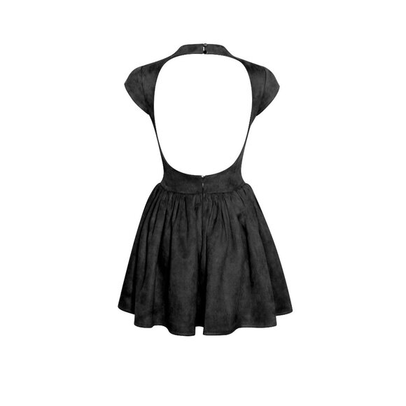 Jacq Backless Black Mini Puffy Suede Dress - Picture 14 of 16